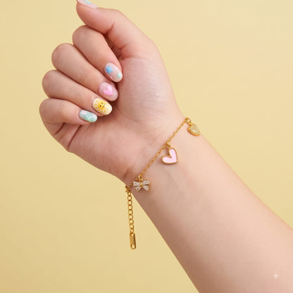 Heart Bow Charm Bracelet