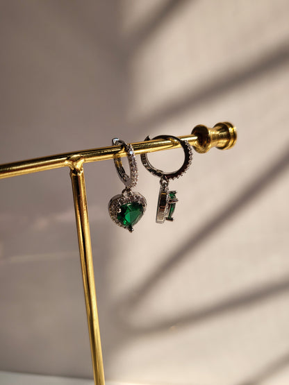 Emerald Heart Earrings #Silver