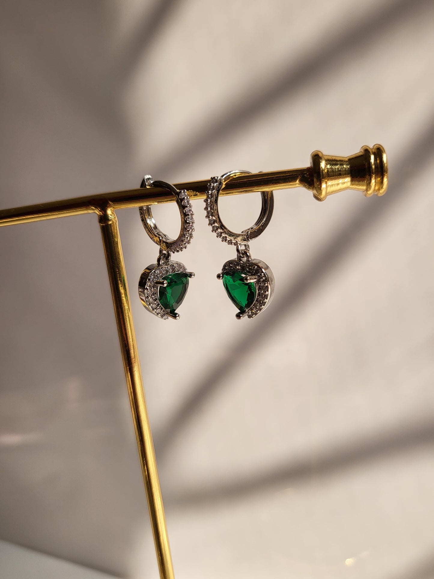 Emerald Heart Earrings #Silver