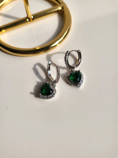 Emerald Heart Earrings #Silver